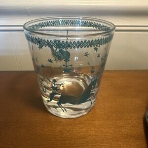 Vintage Cera Persian Low Ball Glass Polo Players Turquoise & Gold